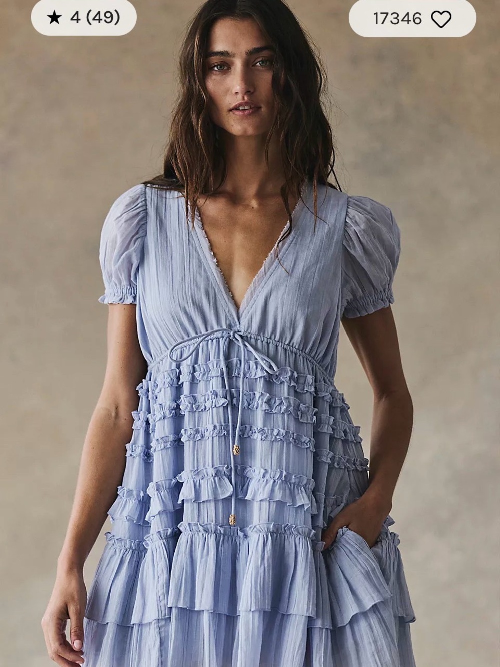 Free People Pale Blue Darcy Mini Dress Size Large Bohemian Cottage